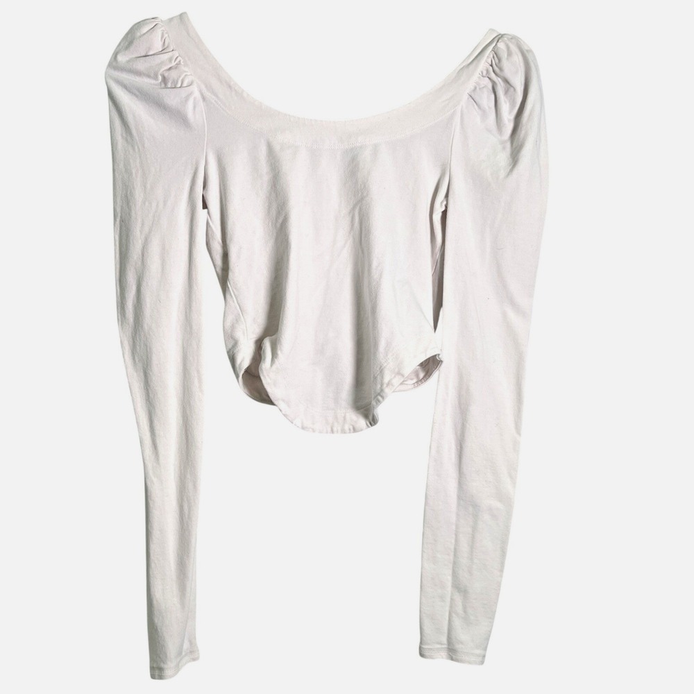 Urban Outfitters Top Women XS White Lace Up Front Puff Sleeve Ruched Crop Corset